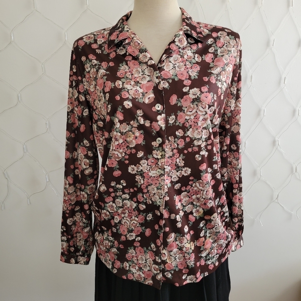 Womens Vintage Button Down Floral Blouse By Goldie of CA • Estimates Large
